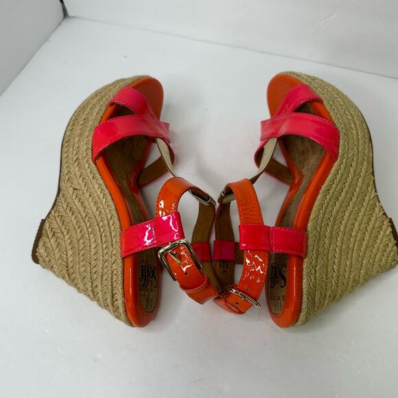 Sofft Womens size 7 Pedra Platform Patent Leather Pink Orange Heel Wedge Sandals - Picture 5 of 10
